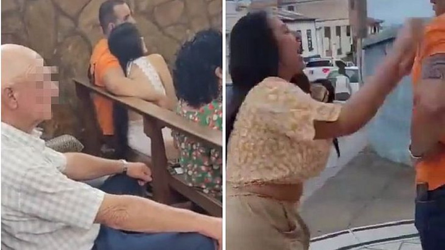 VÍDEO FORTE: Mulher flagra marido com a amante em missa e vídeo viraliza: 'Papelão'